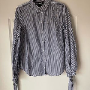 Nanette Lepore striped button up blouse with embellishments